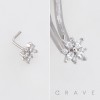DIMENSIONAL FLORAL MULTI CZ CLUSTER POLISH 316L SURGICAL STEEL L-SHAPE NOSE RING